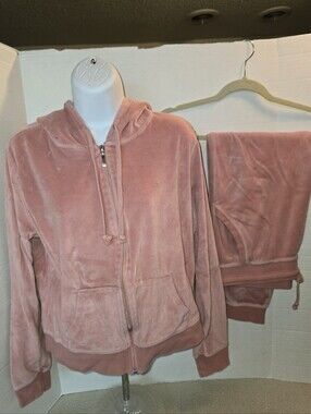 Fashion Nova Dusty Rose Pink Velour Hoodie Set size L